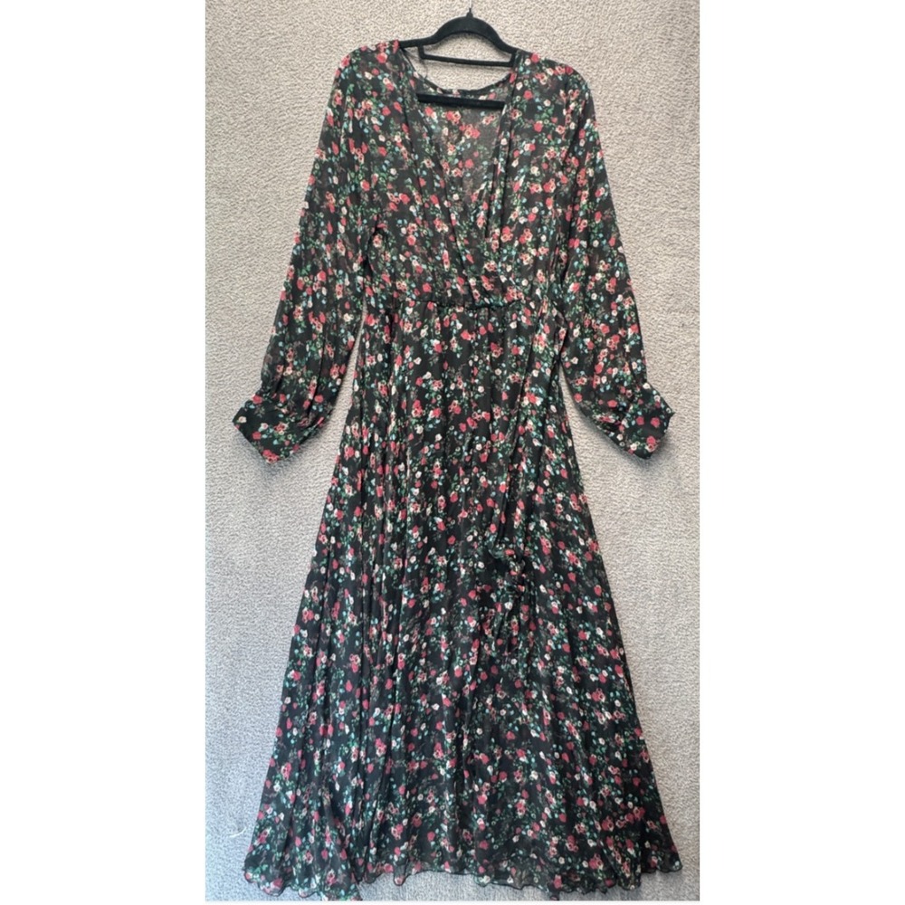 Spy Zone Exchange Floral Sheer Midi Dress XL Black Boho Cottagecore Fairy